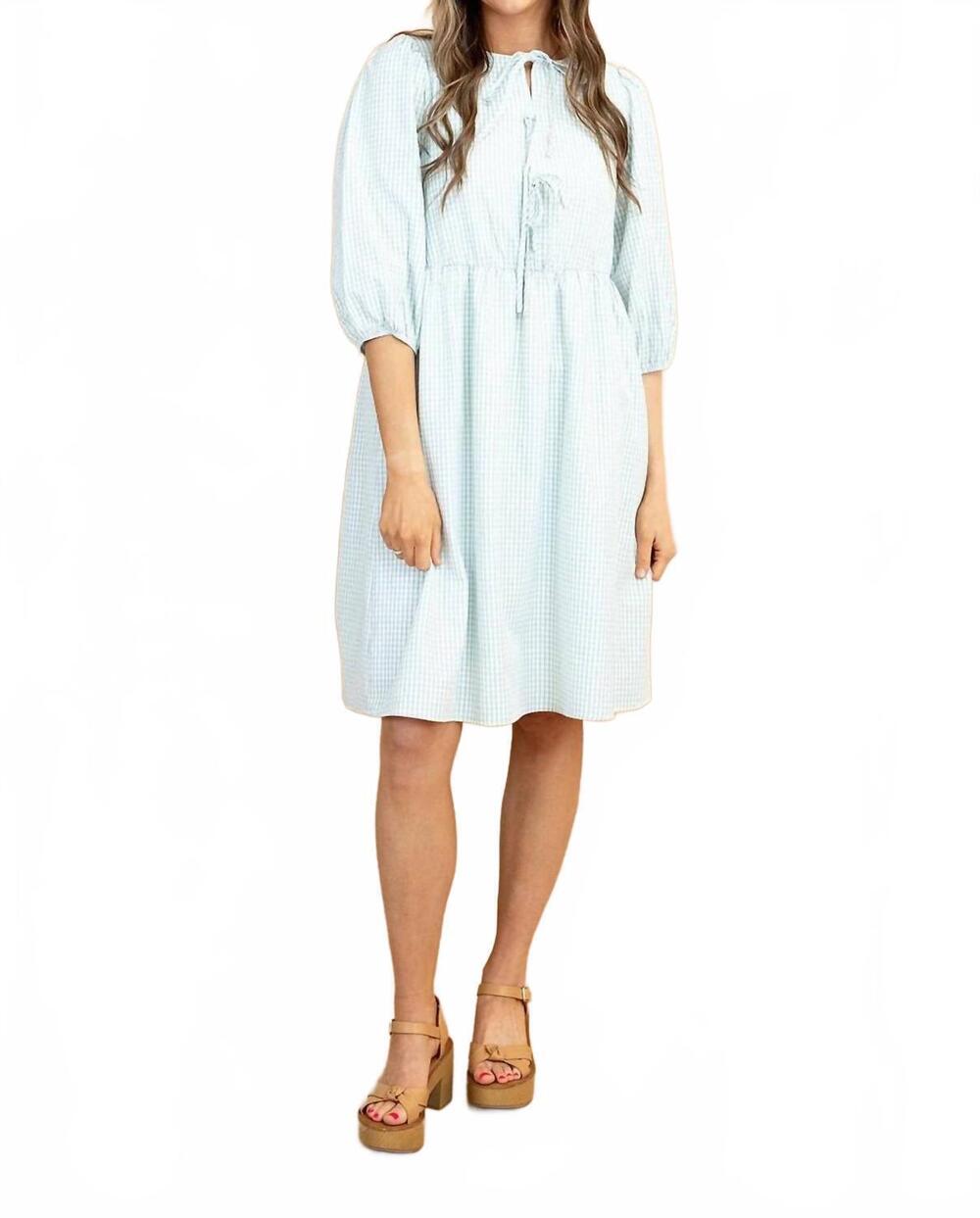NEW POLAGRAM maisie plaid midi dress in blue/white